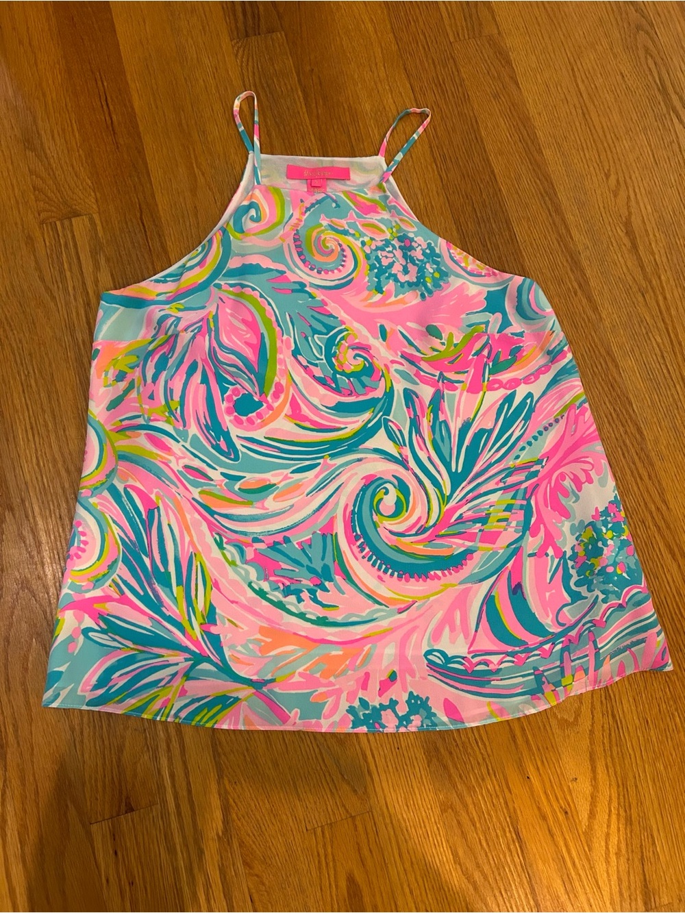 Lilly Pulitzer Pink Turquoise Swirl Print Halter Tank